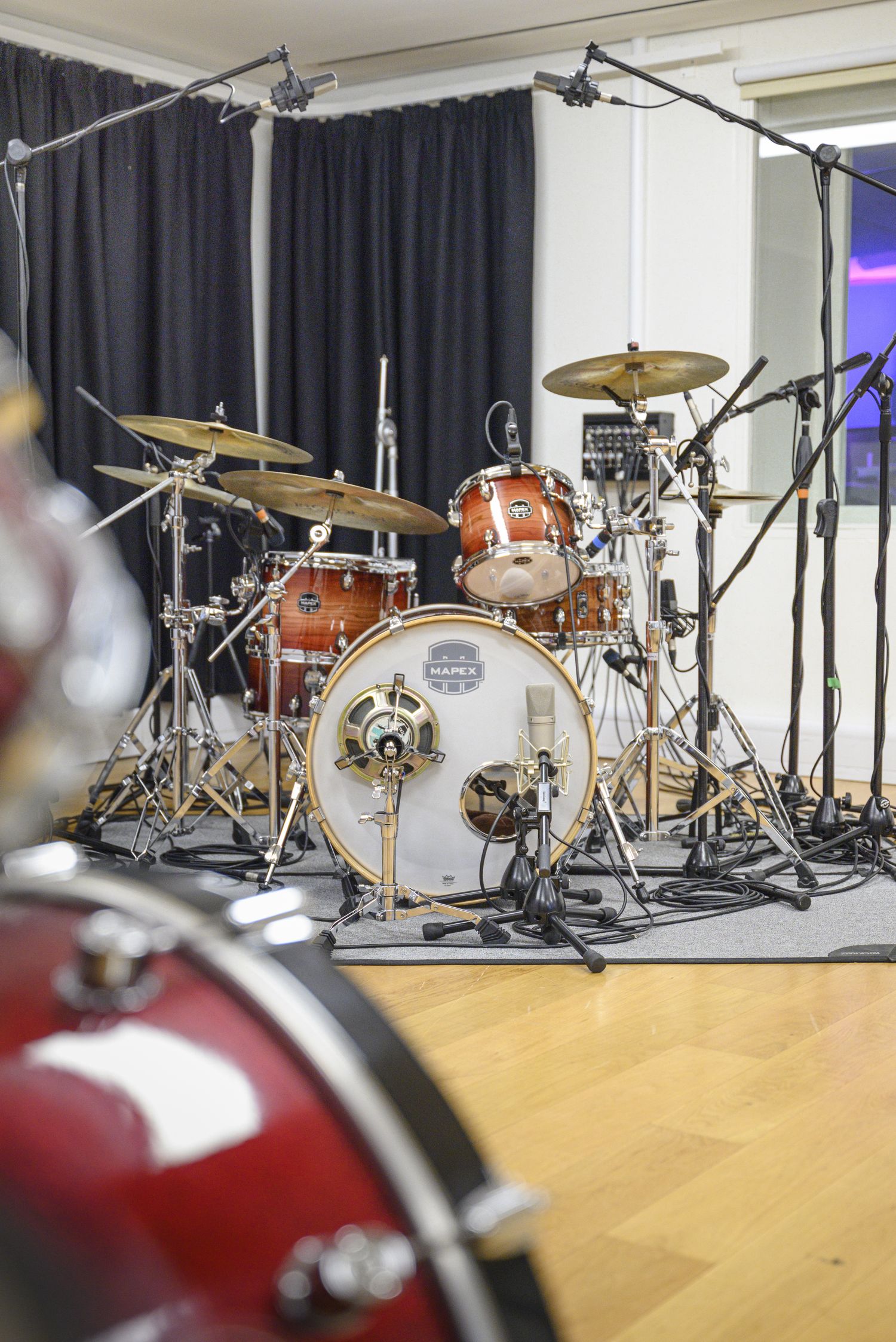 Full drum kit in the studio