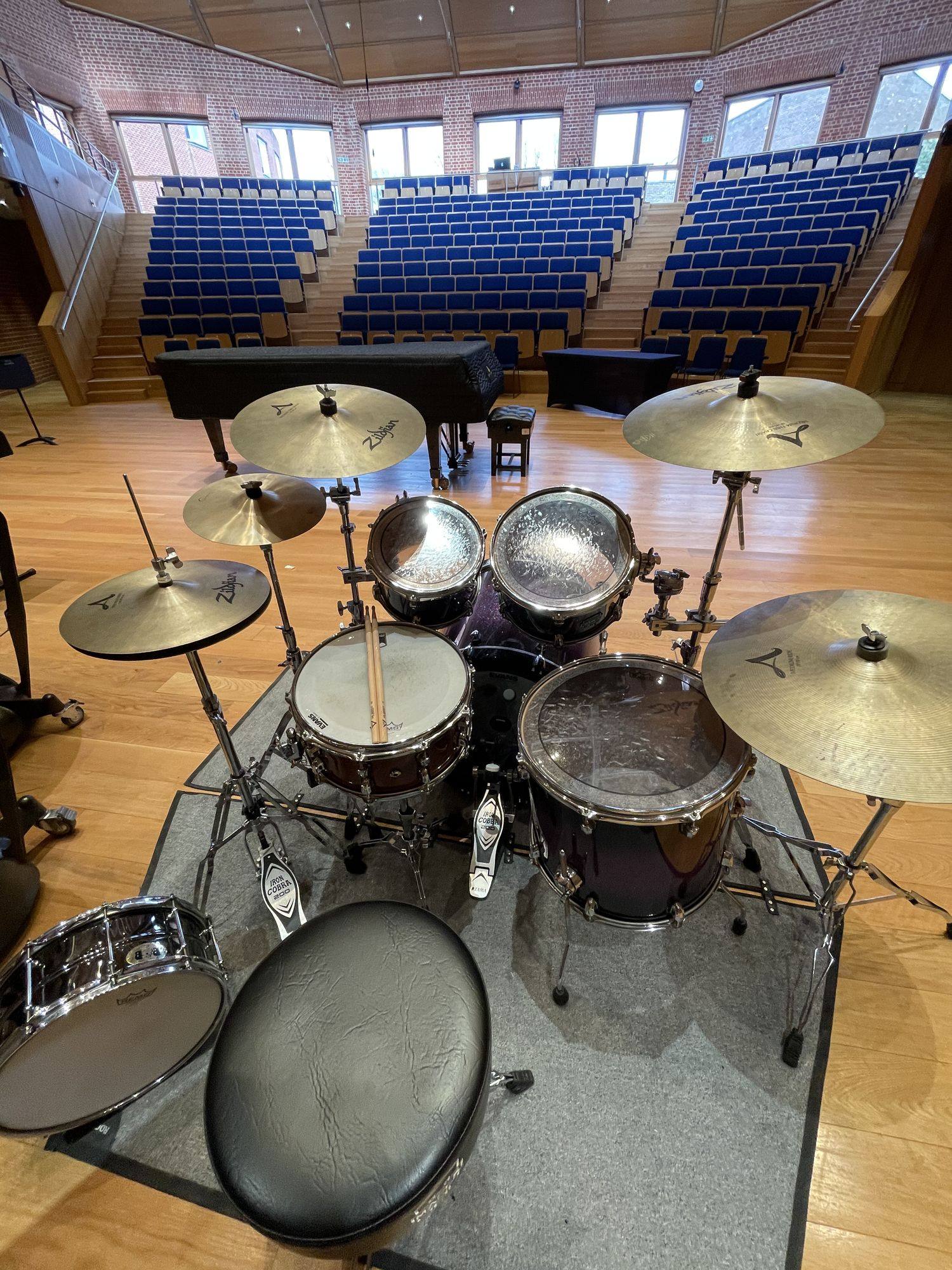Kit set up in a recital hall