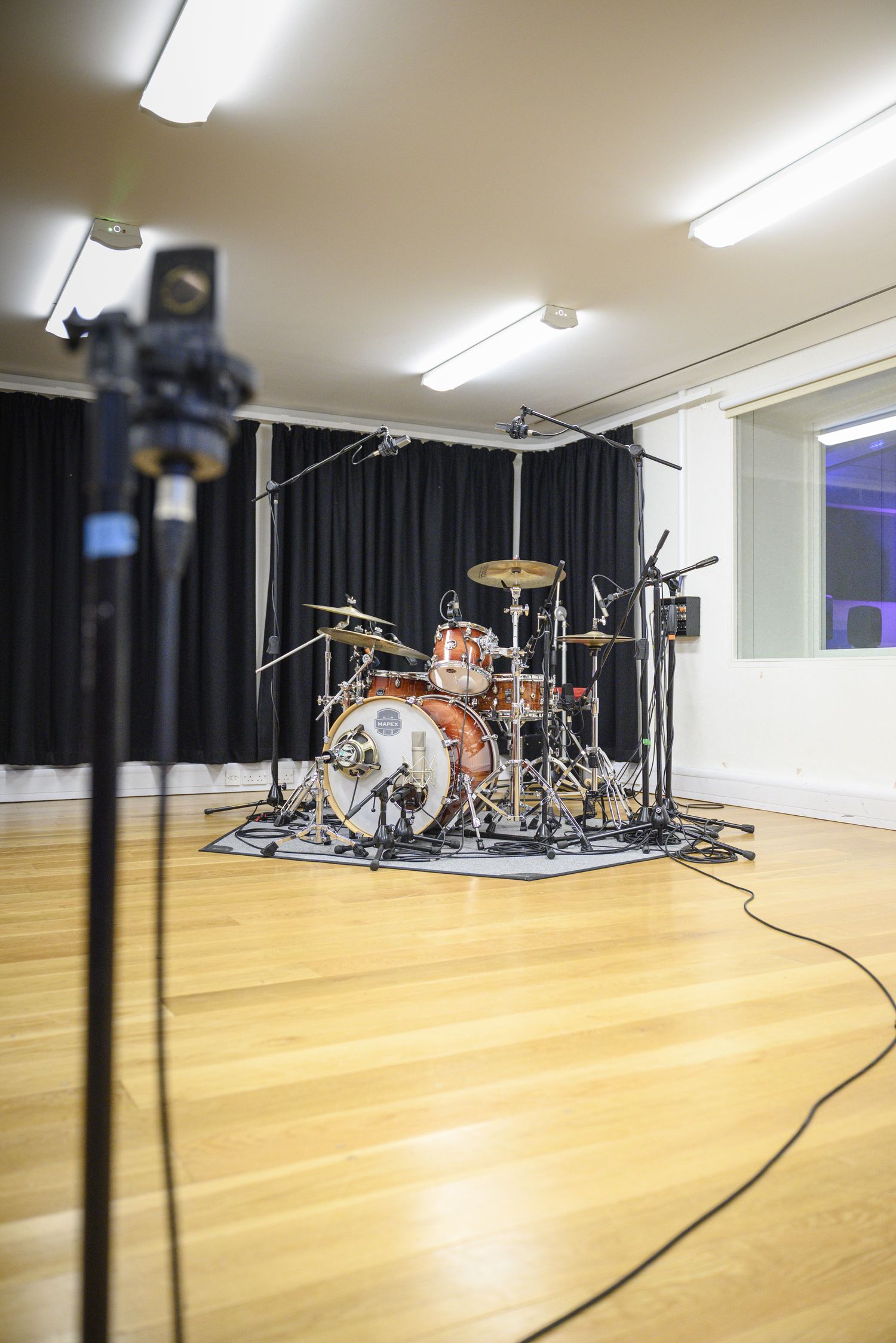Fully mic'd drum kit in the studio